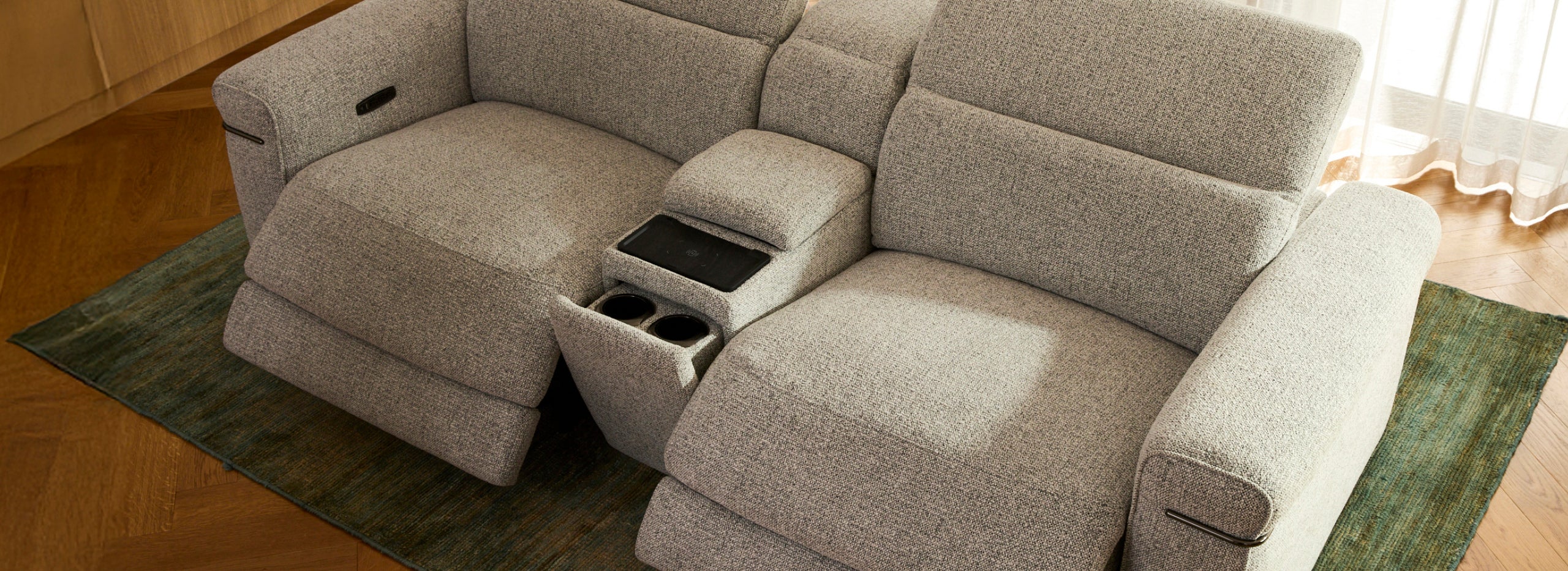Briona 2.5 Seater + Multi-Function Storage Console | Fabric | Dual Electric Recliners + Electric Headrests