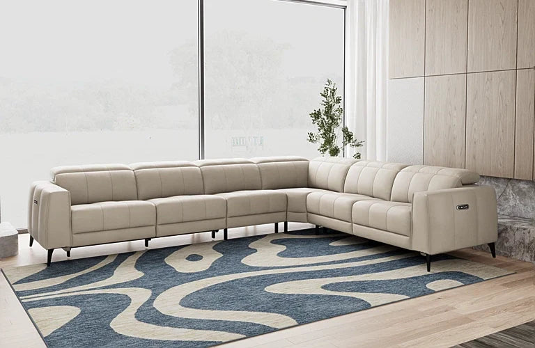 Belini 6 Seat Corner Modular With Electric Recliners And Electric Headrests - Leather