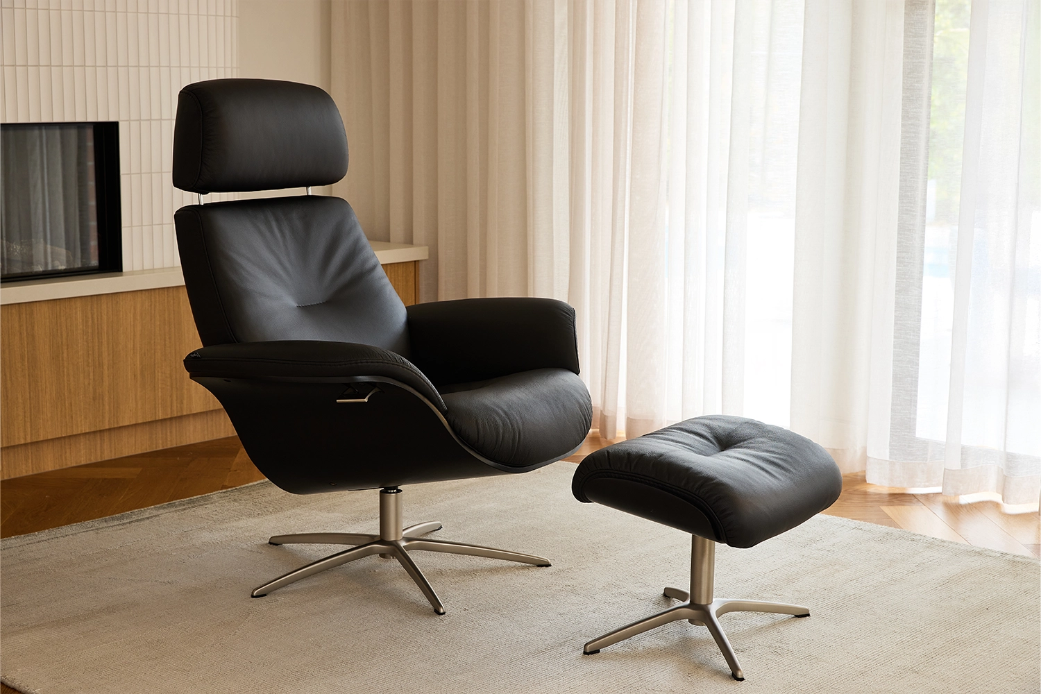 Falcon Fjords Recliner Chair & Ottoman - Black