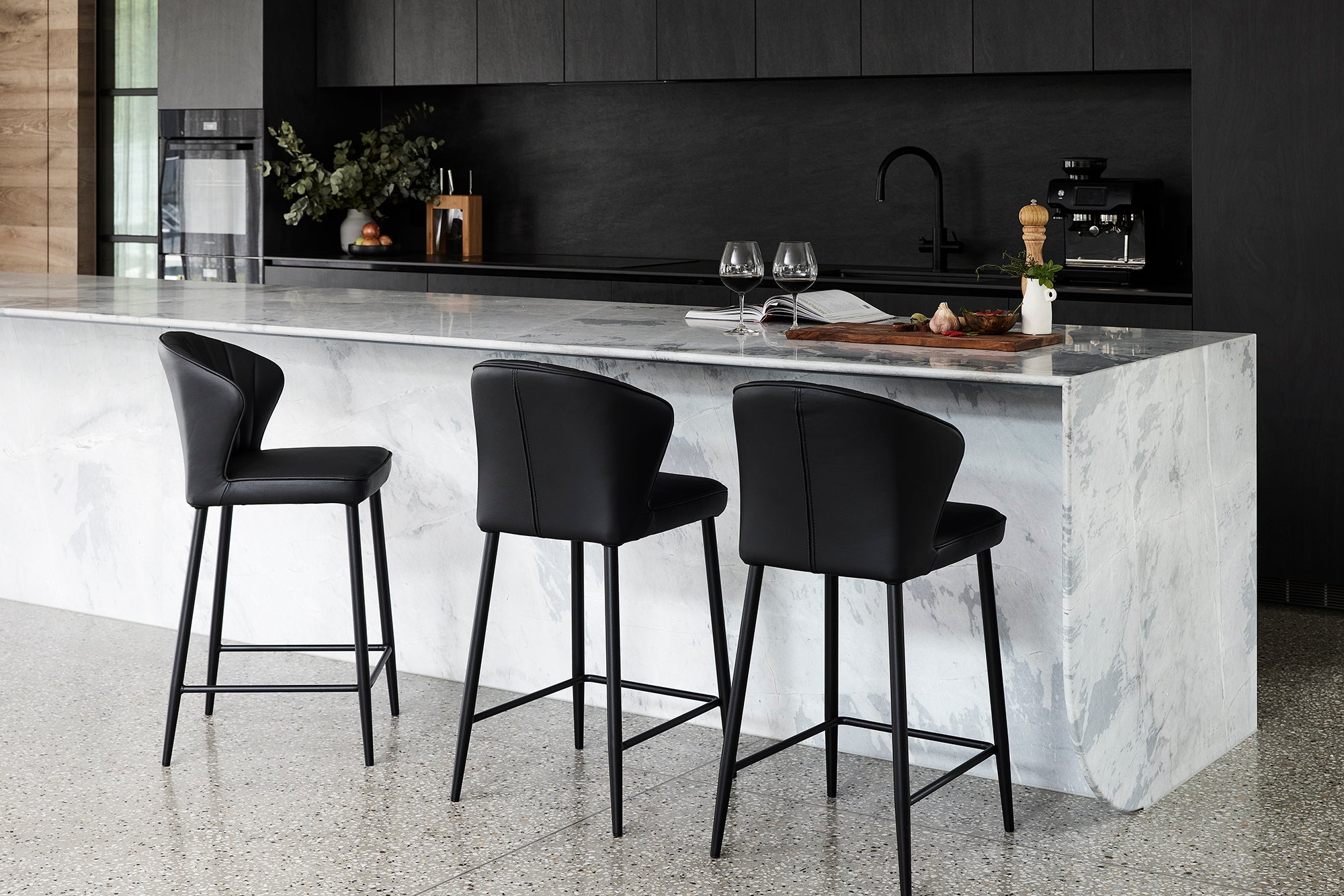Charlotte Bar Stool - Black Leather