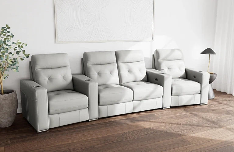 Odeum 4 Seat Home Theatre With 4 Electric Recliners Leather