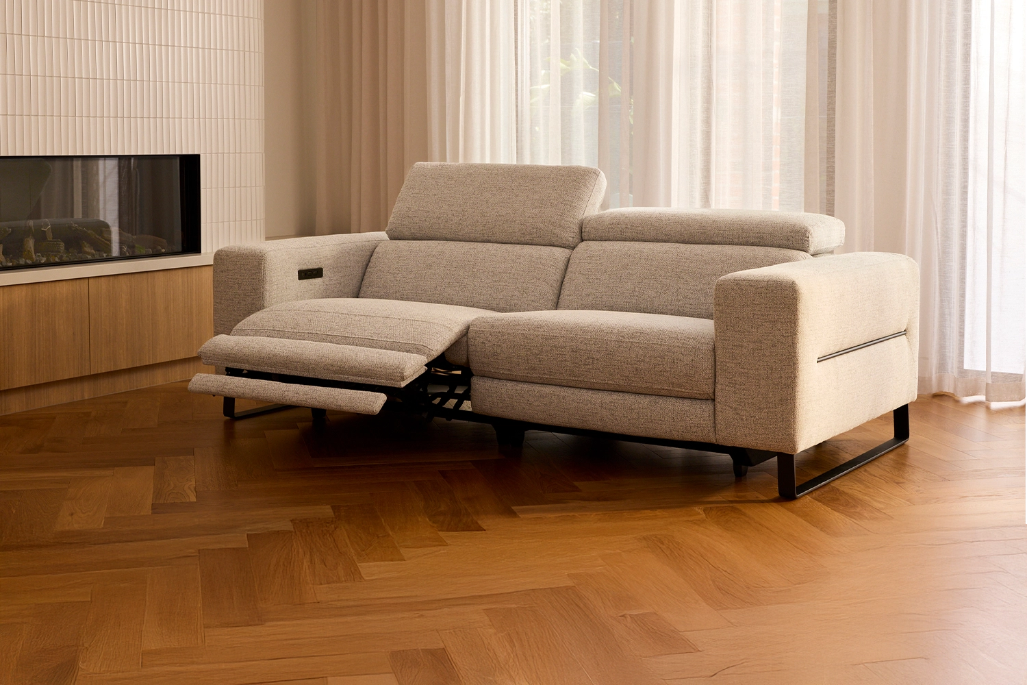 Piaz 2.5 Seater Dual Electric Recliners With Adjustable Headrests - Fabric