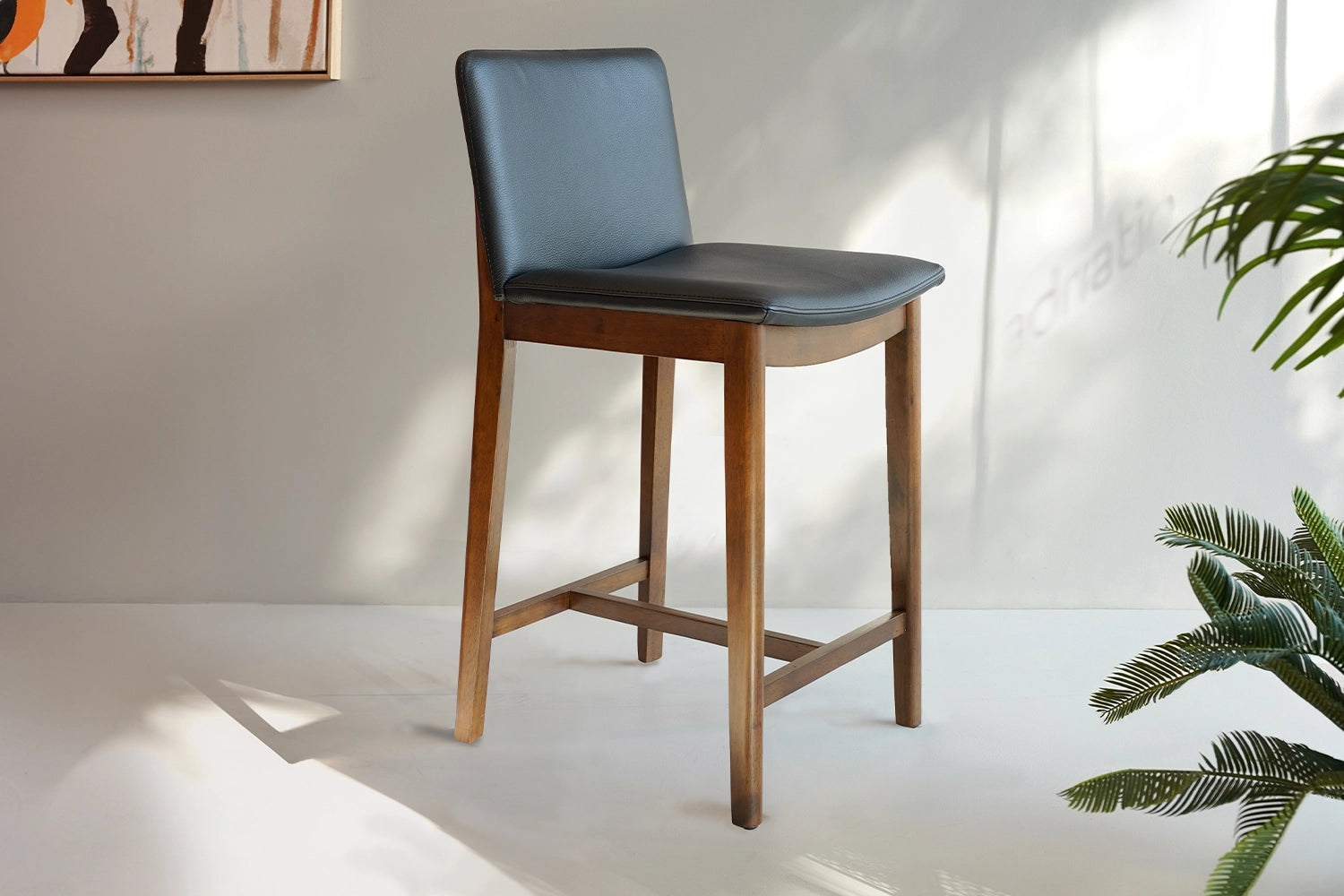 Tevez Bar Stool - Black Leather