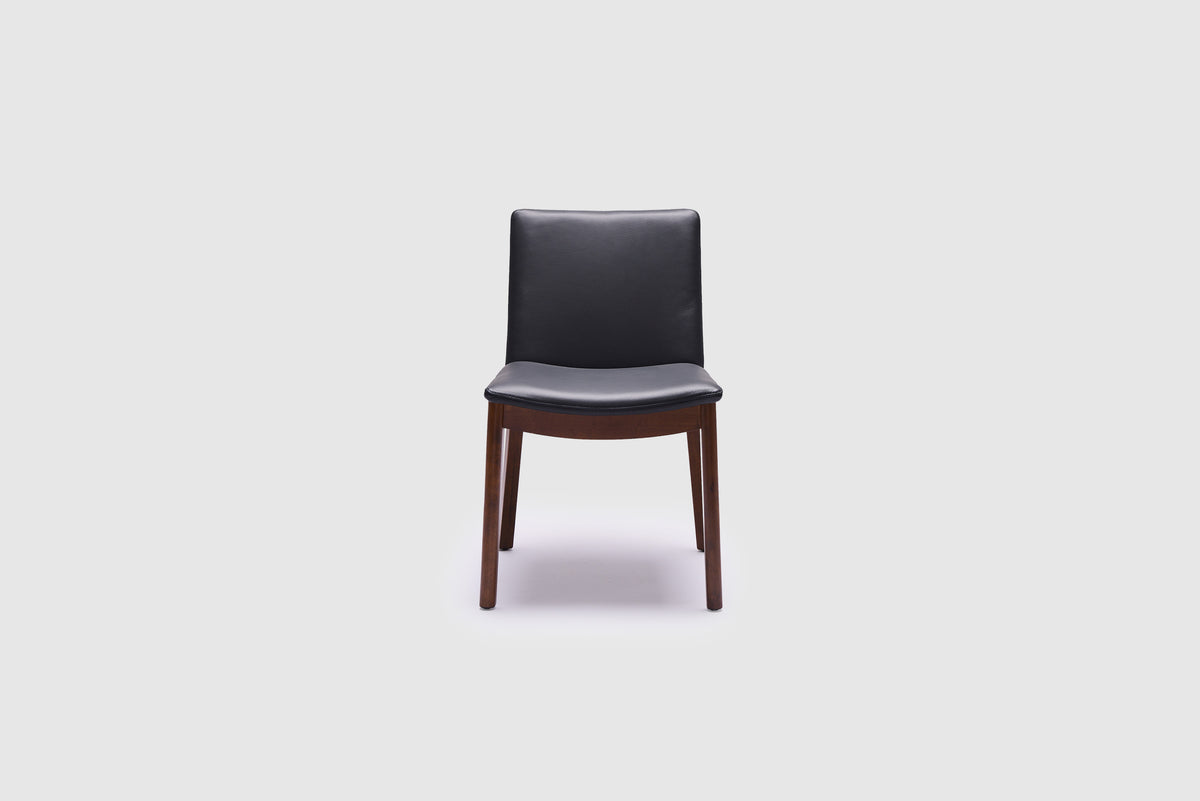 Tevez Dining Chair - Black Leather/Havana Leg