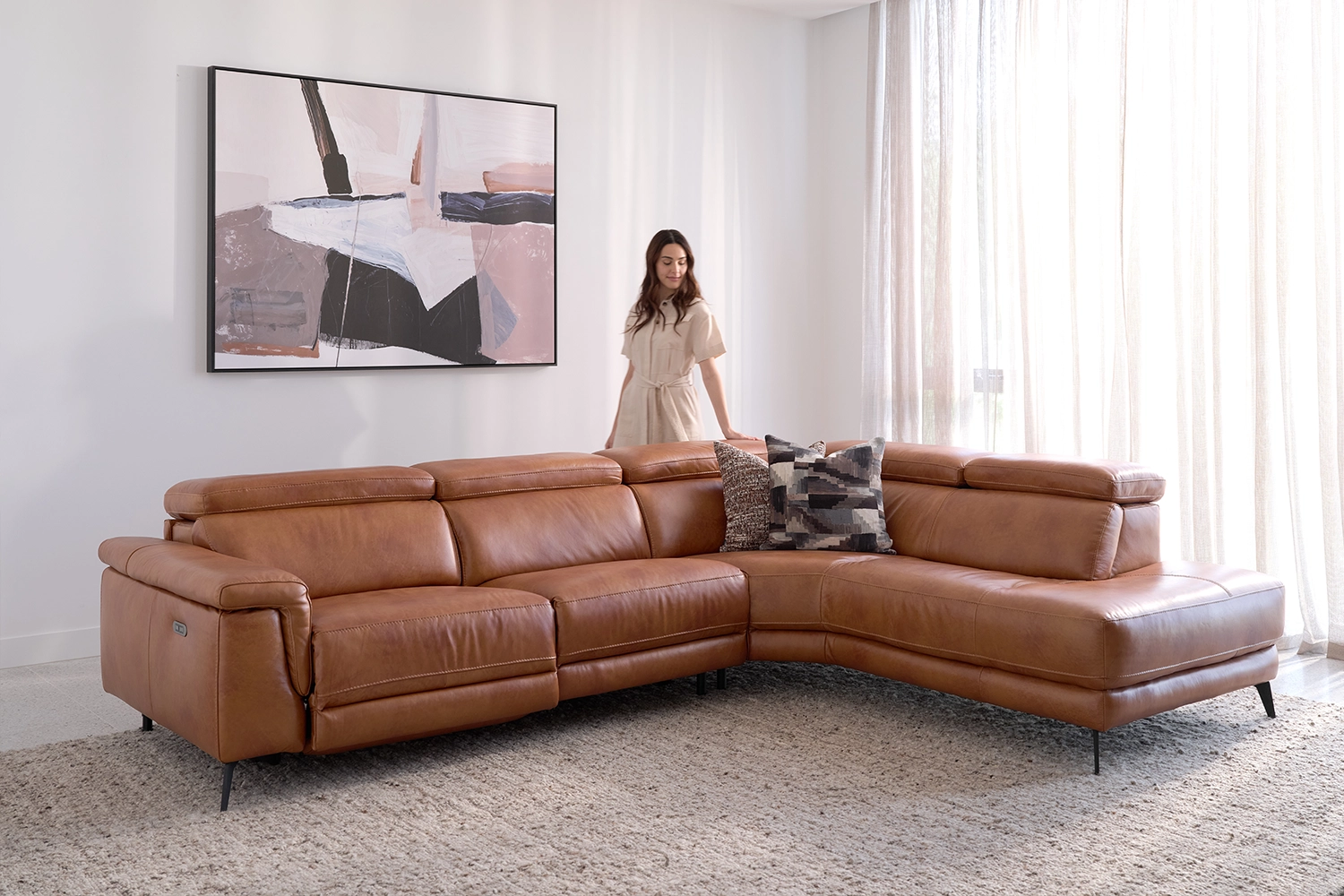 Santa Monica 3 Seater Right Corner Terminal Electric Recliner With Adjustable Headrest - Leather