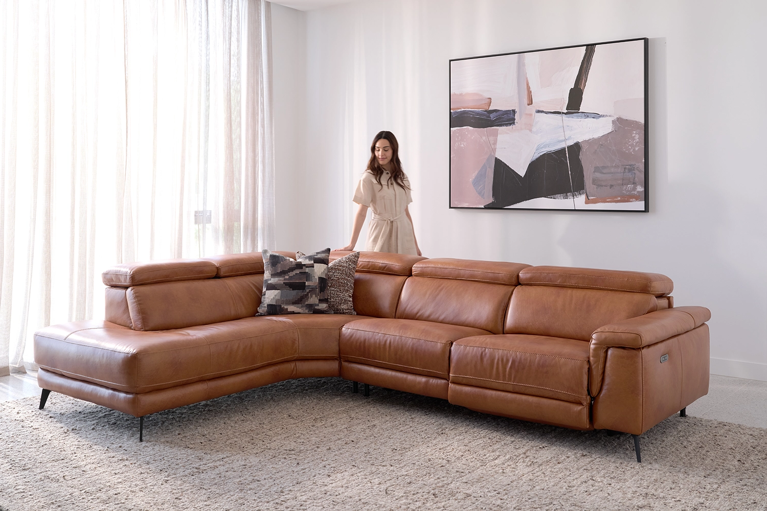 Santa Monica 3 Seater Left Corner Terminal Electric Recliner With Adjustable Headrest - Leather