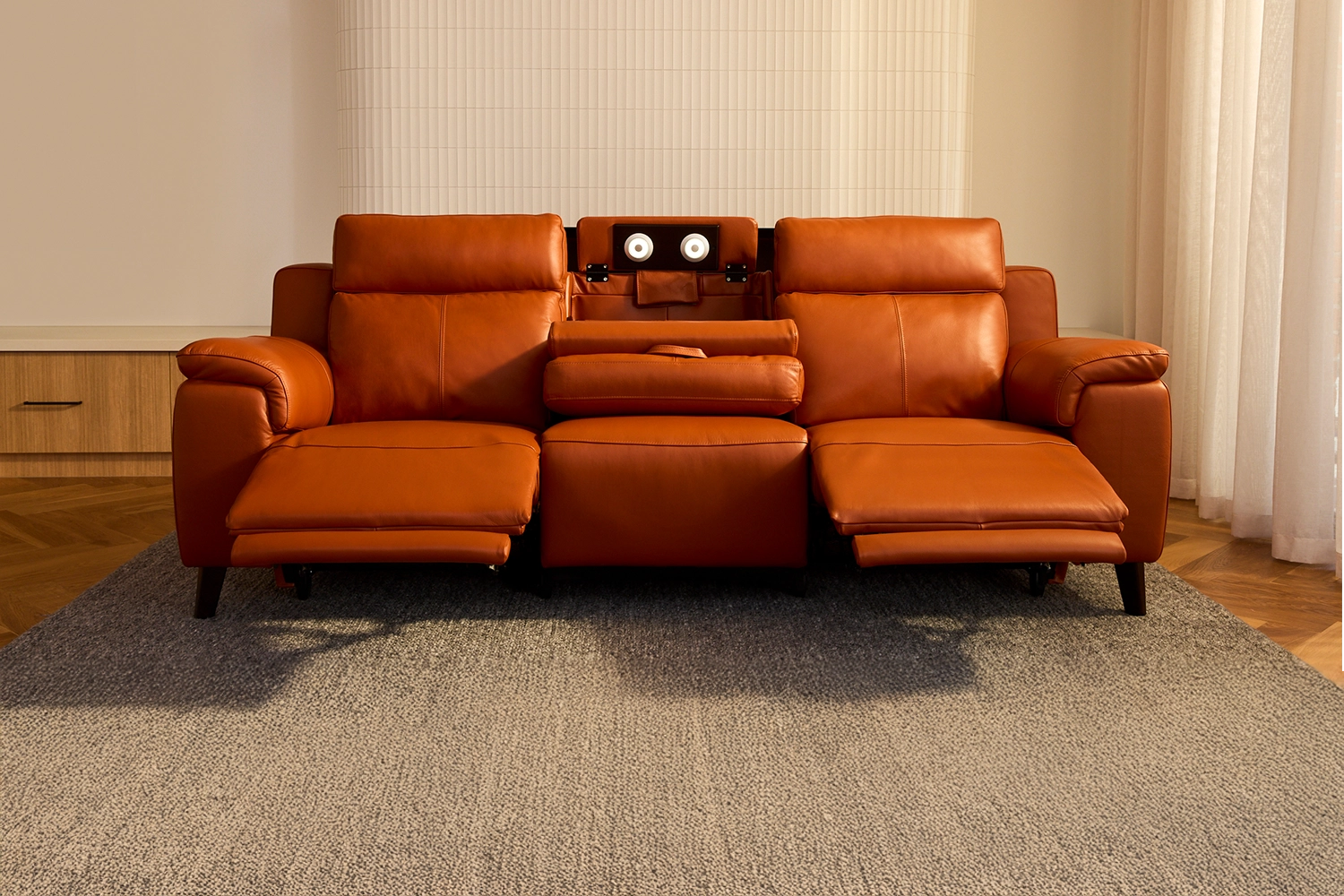 Dane 3 Seater Dual Electric Recliners With Electric Headrests And Drop Down Table With Cupholders