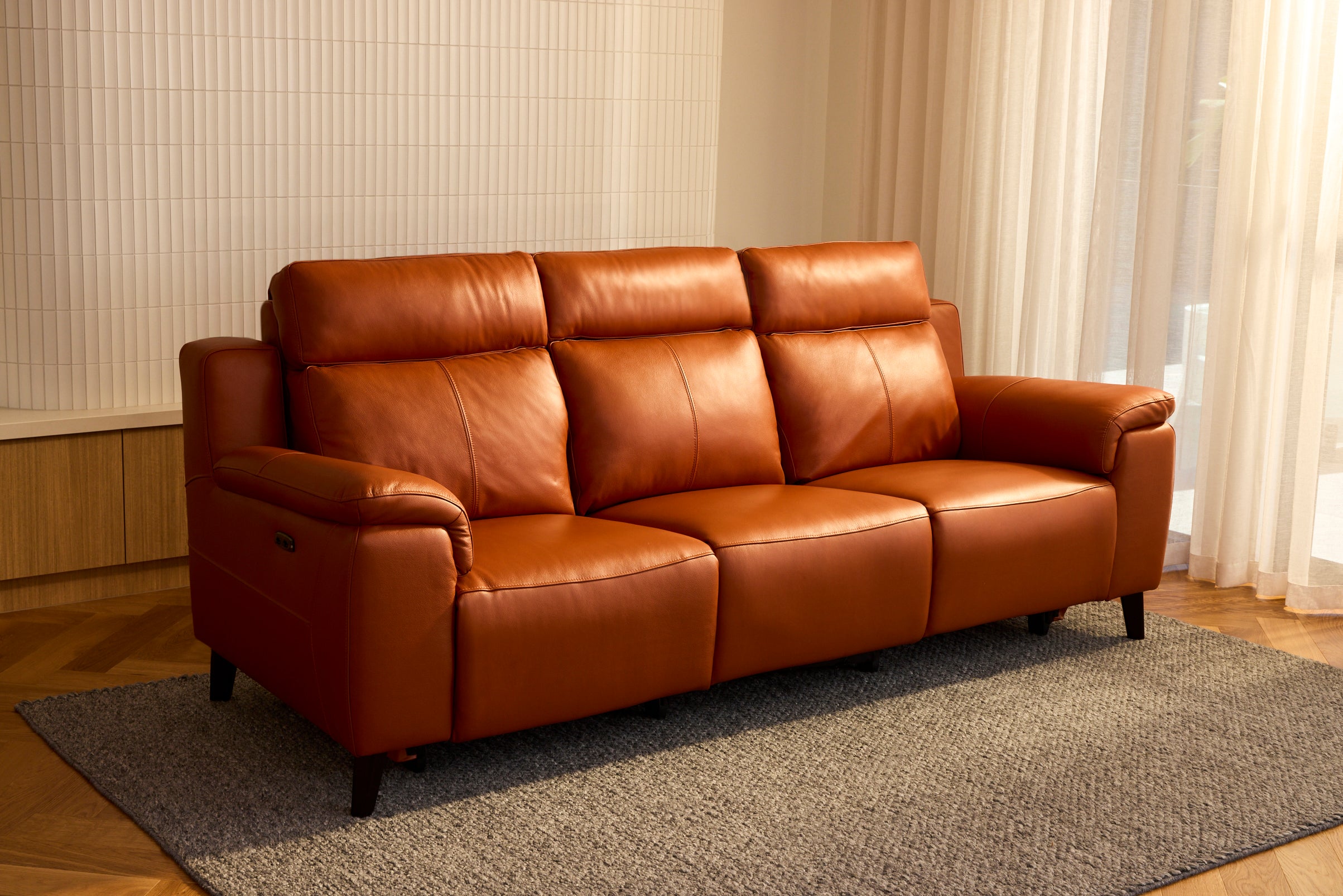 Dane 3 Seater |Premium Leather | Dual Electric Recliners & Electric Headrests And Drop Down Table With Cupholders