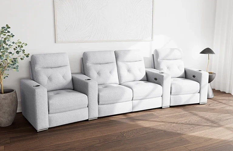 Odeum 4 Seat Home Theatre With 4 Electric Recliners Fabric