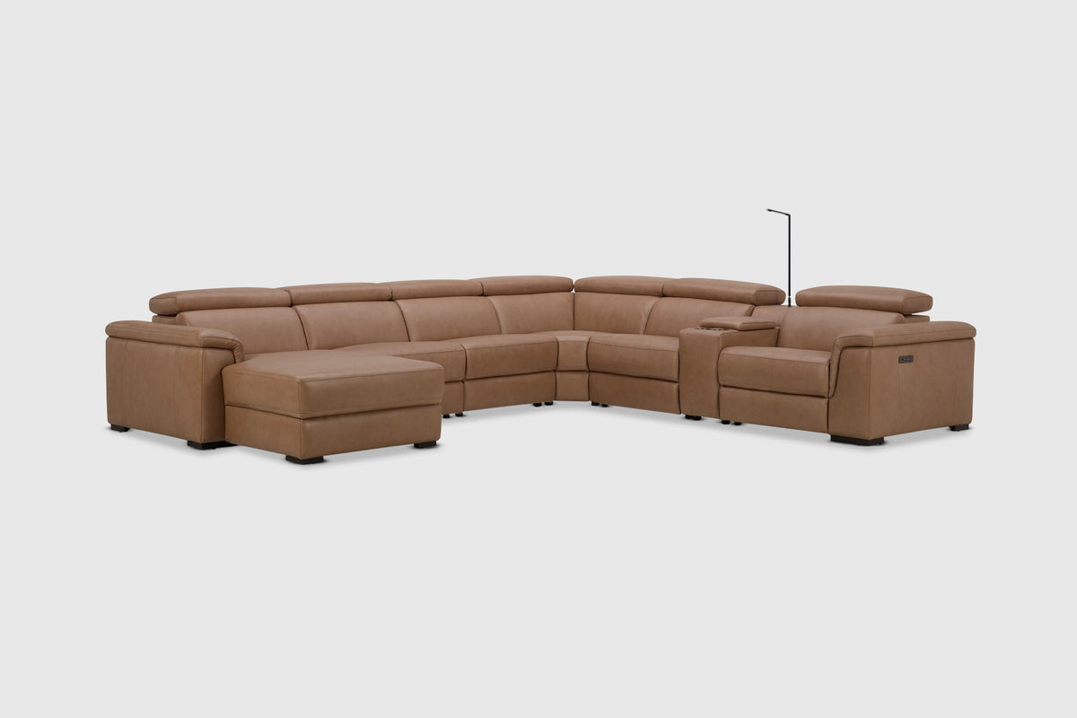Tanner 7 Seat Corner + Chaise | Vintage Leather | Electric Recliner & Electric Headrest