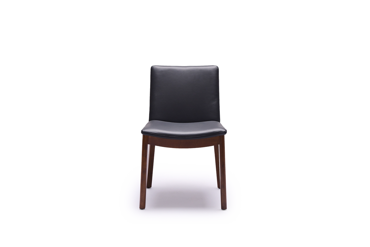 Tevez Dining Chair - Black Leather/Havana Leg