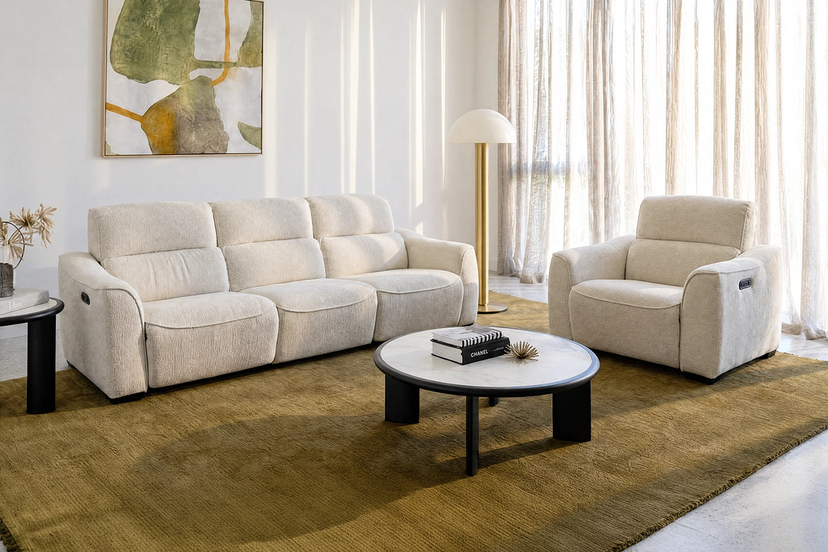 Tara 3.5 Seater | Fabric | Dual Electric Recliners & Telescopic Headrests